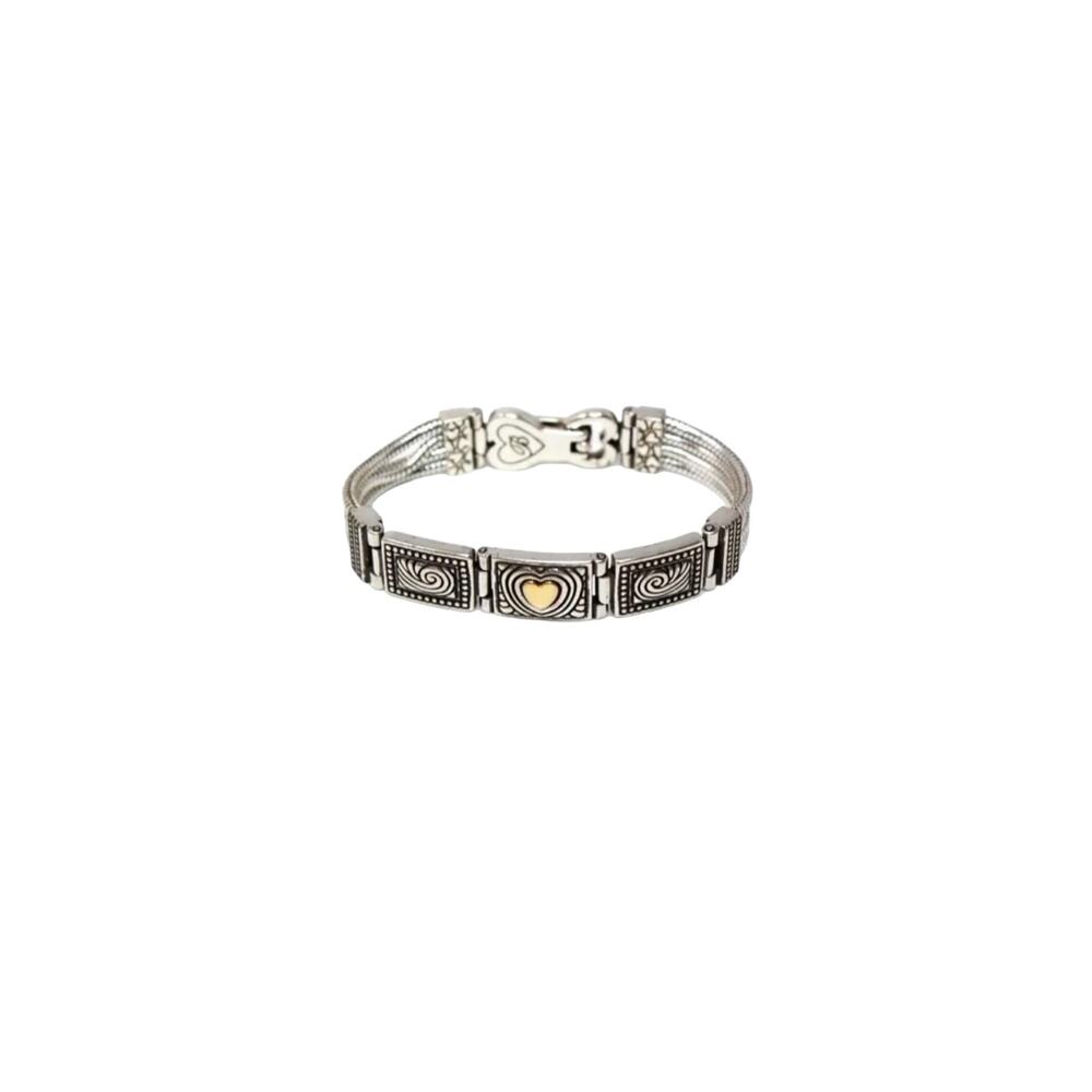 Brighton Two Tone Heart Silver Gold Retired Bracelet